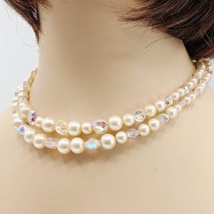 Marvella Pearl Necklace, Vintage Faux Pearls Necklace, 2 Strand